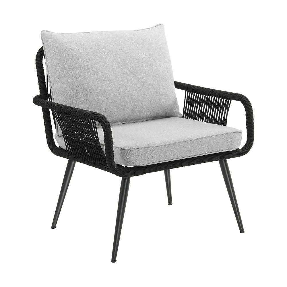 Andover All-Weather Outdoor 29" H  Rope Chairs with Light Gray Cushions, Set of Two. Picture 4