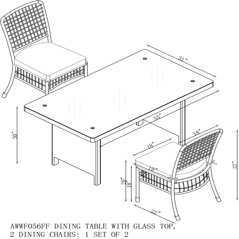 Asti All-Weather Wicker 3-Piece Outdoor Dining Set with 30"H Table with Glass Top and Two 37"H Dining Chairs. Picture 10