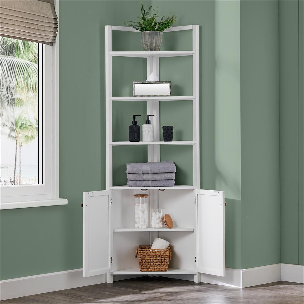 Dover 25"W x 68"H Corner Storage Cabinet with 2 Doors and Open Shelving. Picture 4