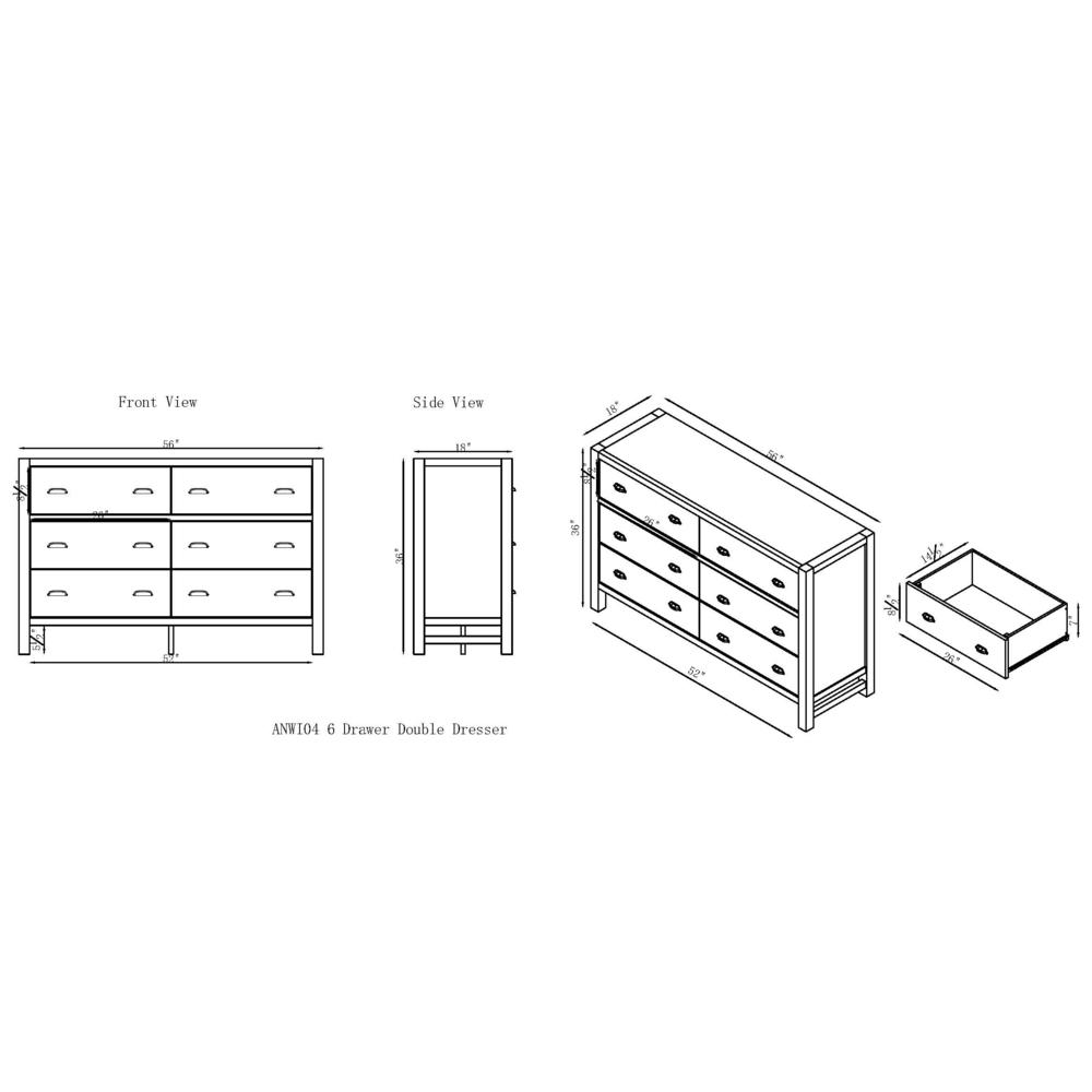 Windsor 6-Drawer Double Dresser, Driftwood White. Picture 8