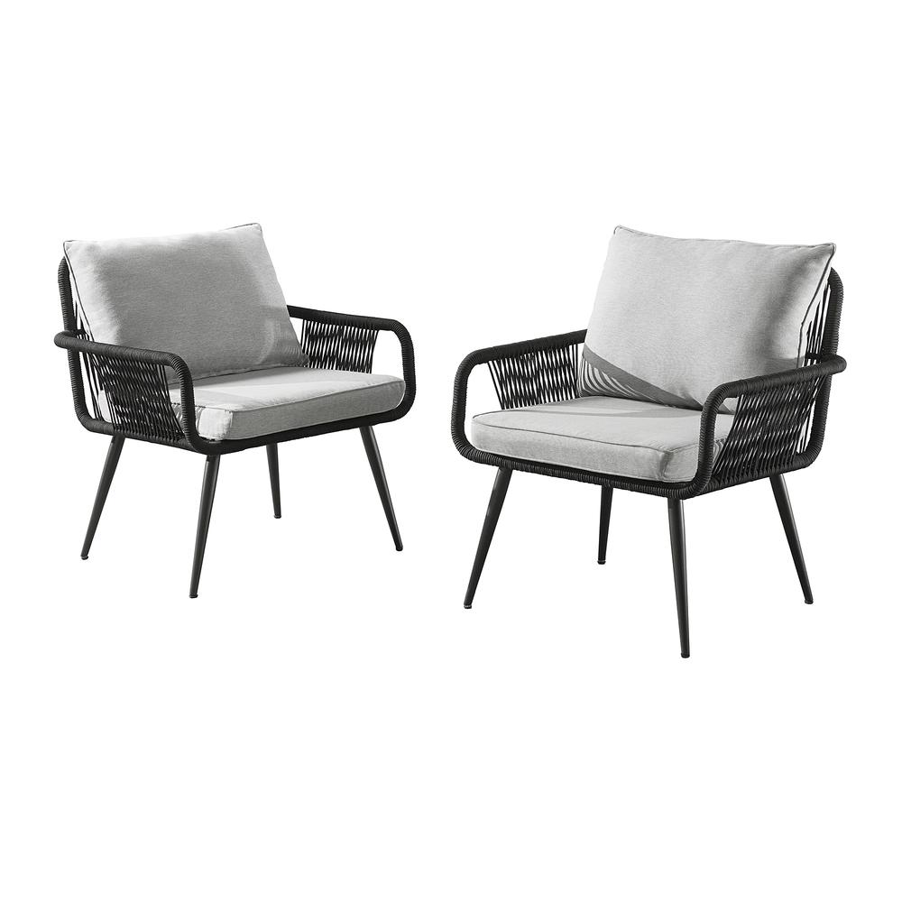 Andover All-Weather Outdoor 29" H  Rope Chairs with Light Gray Cushions, Set of Two. Picture 1