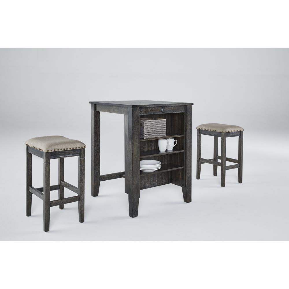 3 Pack (Counter Table & 2 Stools), Black. Picture 5