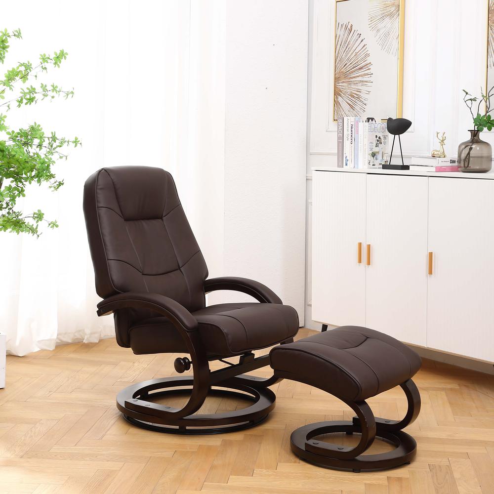 Sundsvall Recliner and Ottoman in Brown Air Leather , Brown/ Chocolate Base. Picture 1