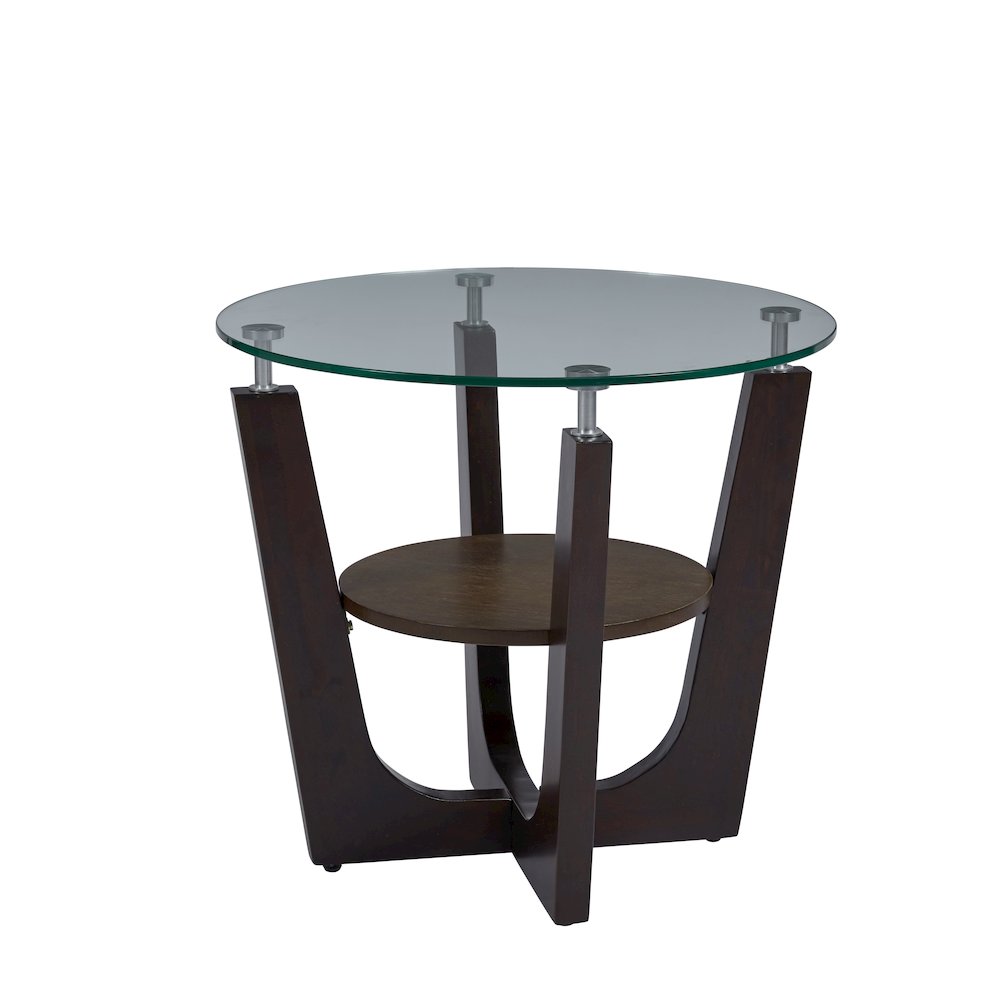 Round Glass Top End Table. Picture 1