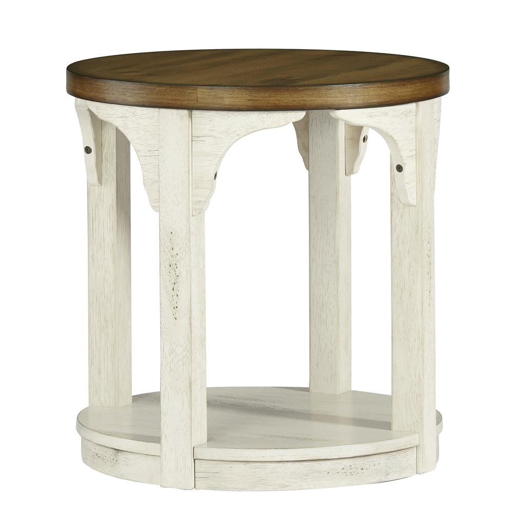 Round End Table, Oak/Antique White. Picture 2