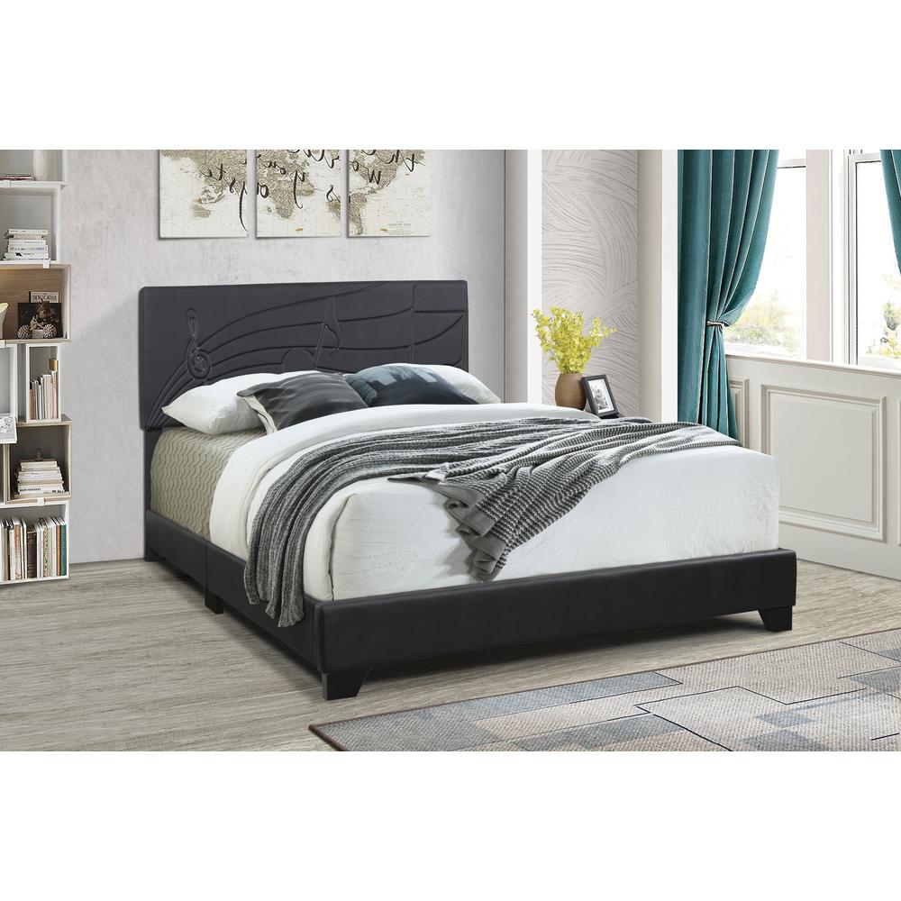 All-In-One Upholstered Queen Bed, Smoke. Picture 1