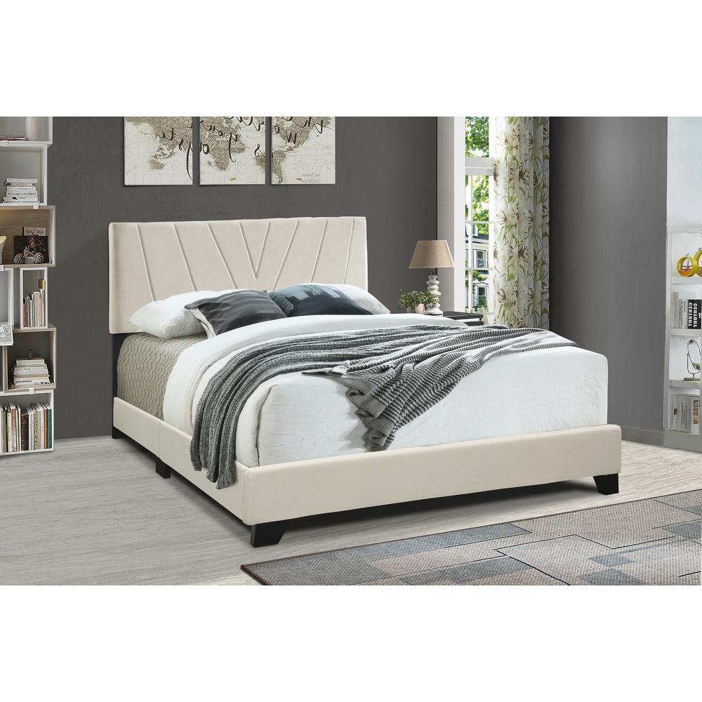 All-In-One Upholstered Queen Bed, Cannoli Cream. Picture 1