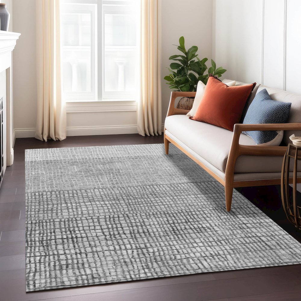 Machine Washable Indoor/Outdoor Chantille Gray 3' x 5' Rug. Picture 6
