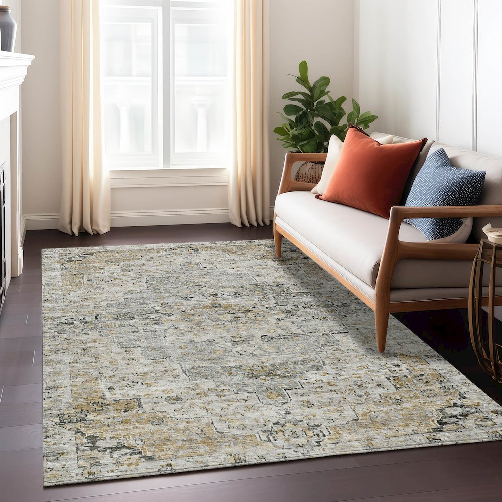 Machine Washable Indoor/Outdoor Chantille Taupe 3' x 5' Rug. Picture 6