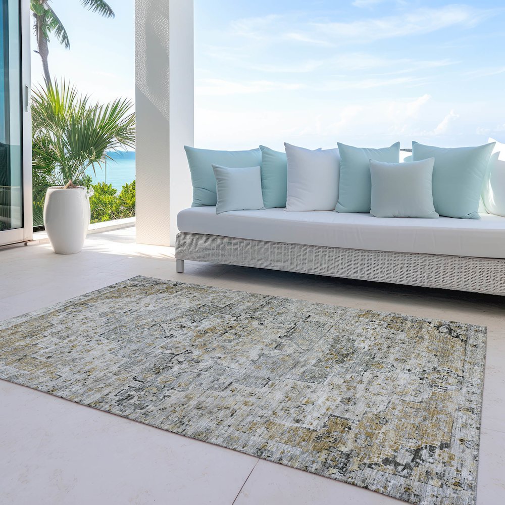 Machine Washable Indoor/Outdoor Chantille Taupe 3' x 5' Rug. Picture 7