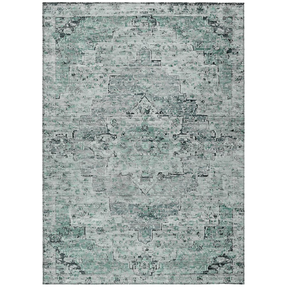 Machine Washable Indoor/Outdoor Chantille Teal 3' x 5' Rug. Picture 1