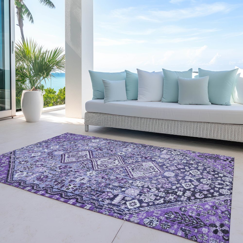 Machine Washable Indoor/Outdoor Chantille Purple 3' x 5' Rug. Picture 7