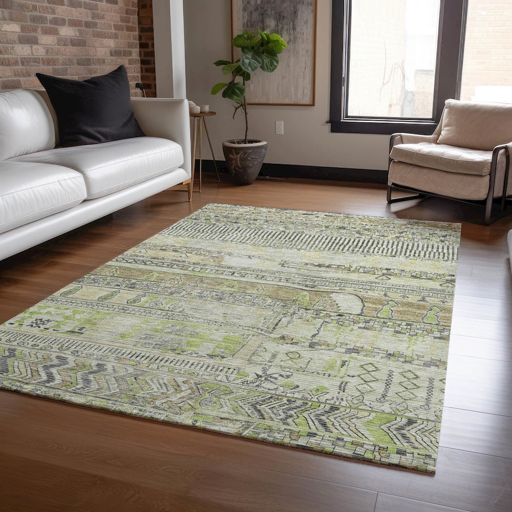 Machine Washable Indoor/Outdoor Chantille Beige 3' x 5' Rug. Picture 5