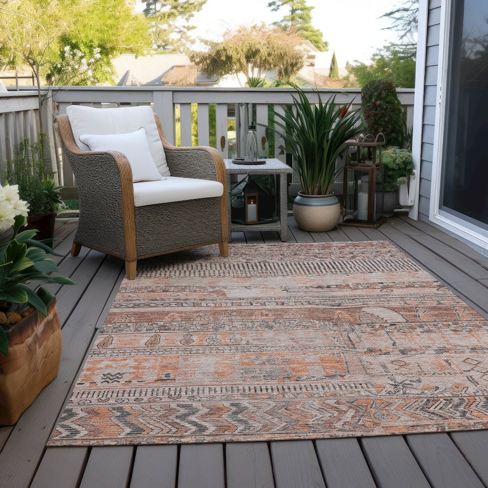 Machine Washable Indoor/Outdoor Chantille Terracotta 3' x 5' Rug. Picture 8