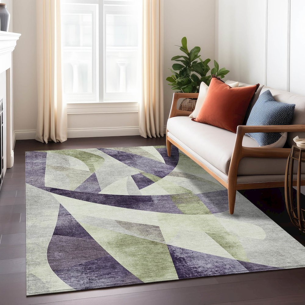 Machine Washable Indoor/Outdoor Chantille Purple 3' x 5' Rug. Picture 6