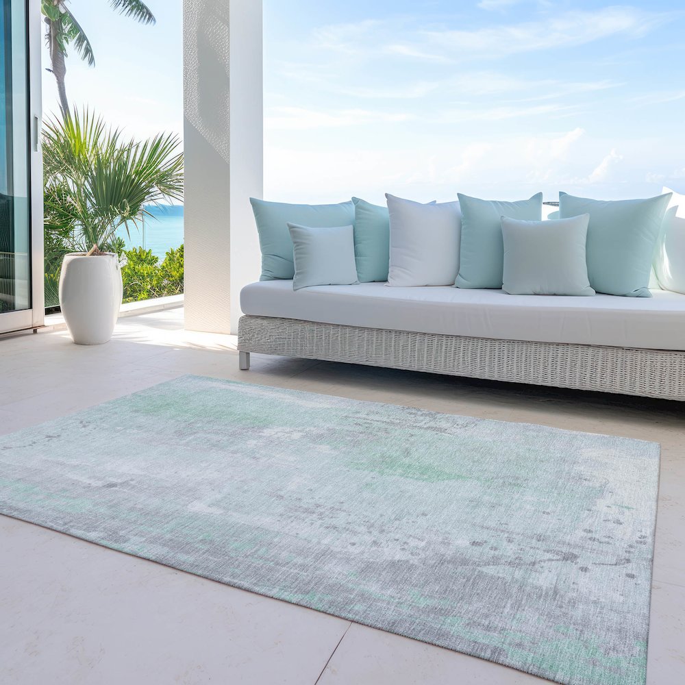 Machine Washable Indoor/Outdoor Chantille Mint 3' x 5' Rug. Picture 7