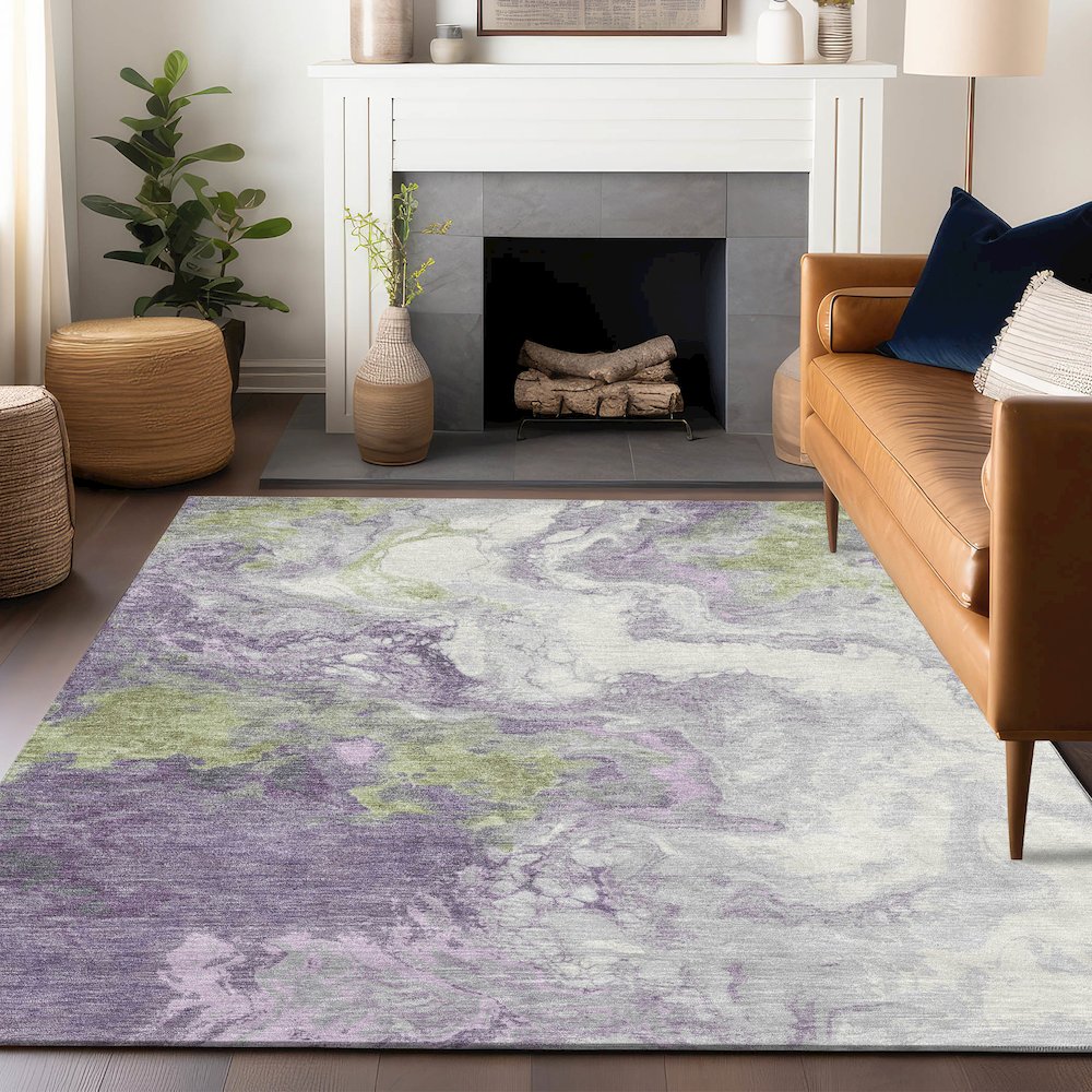 Machine Washable Indoor/Outdoor Chantille Lavender 3' x 5' Rug. Picture 5