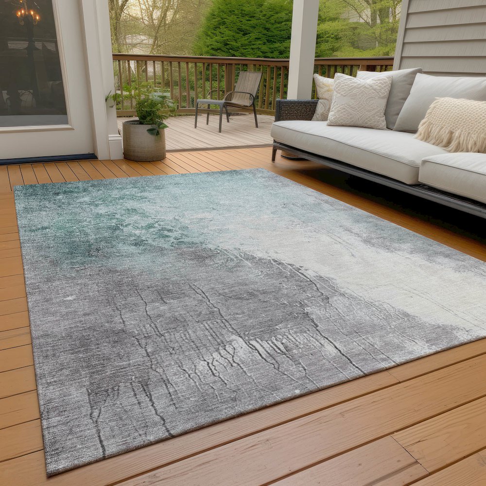 Machine Washable Indoor/Outdoor Chantille Seafoam 3' x 5' Rug. Picture 8