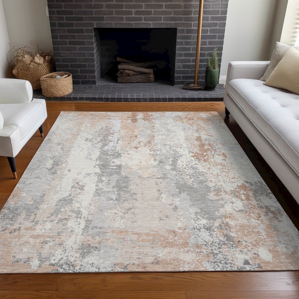 Machine Washable Indoor/Outdoor Chantille Coral 3' x 5' Rug. Picture 6