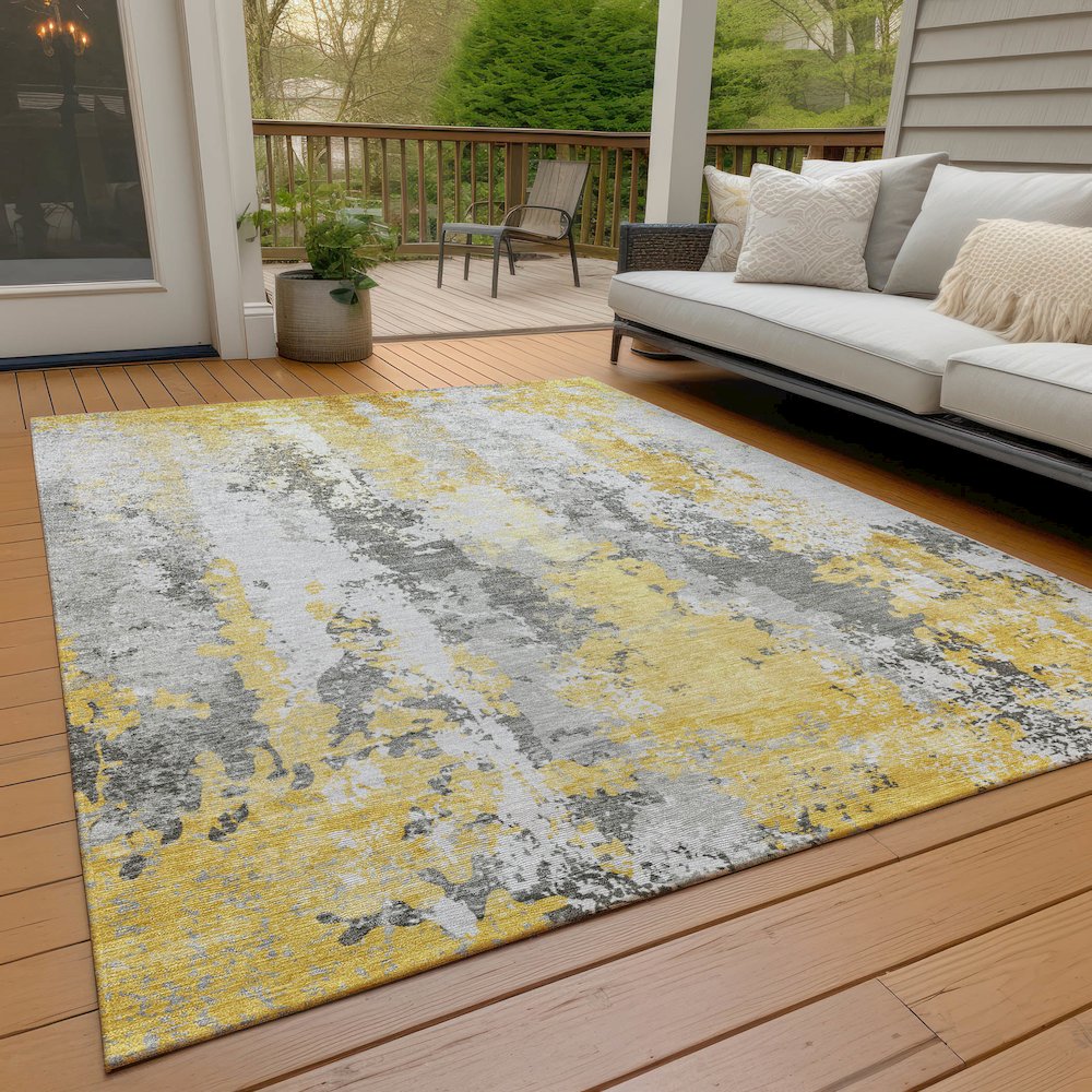 Machine Washable Indoor/Outdoor Chantille Yellow 3' x 5' Rug. Picture 8