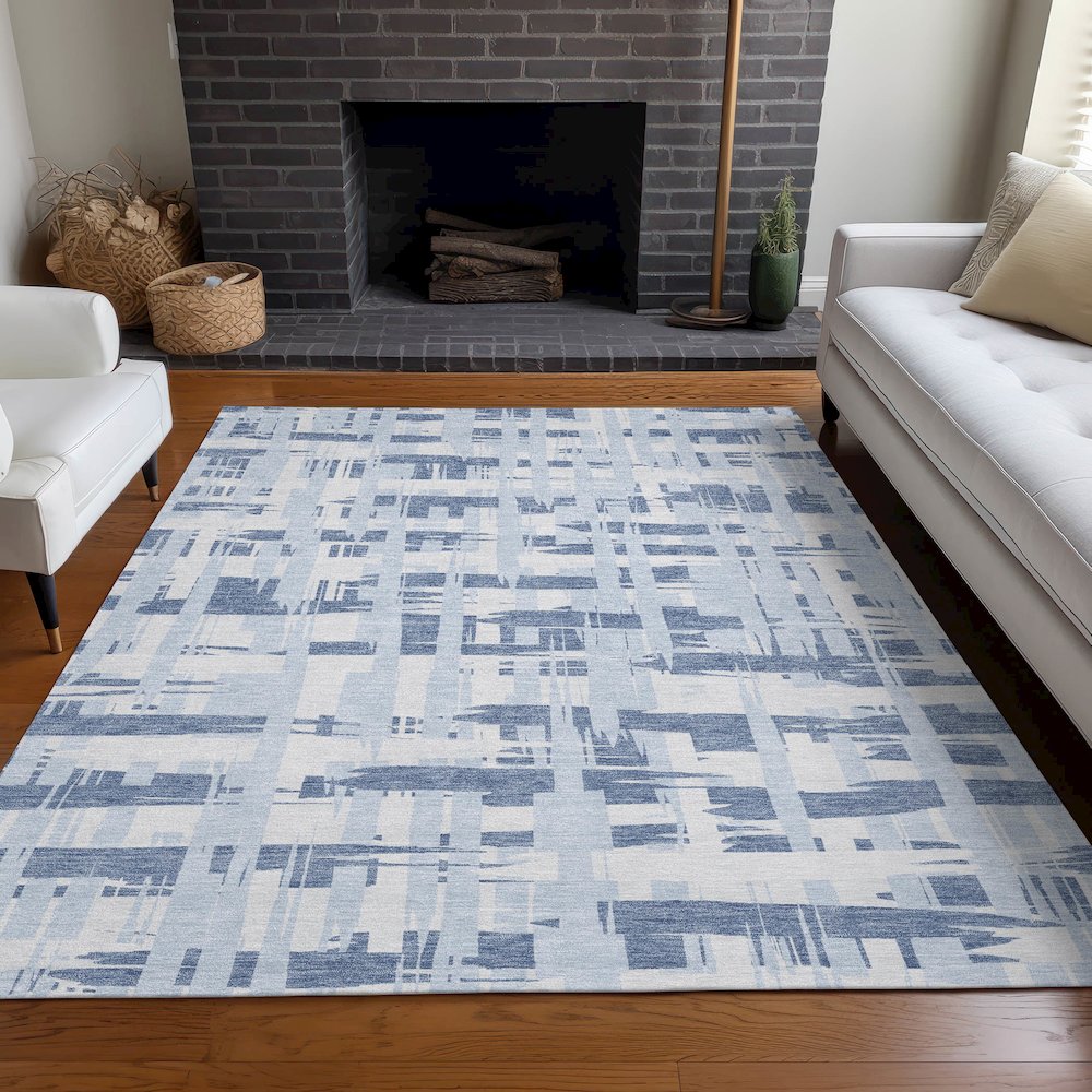 Machine Washable Indoor/Outdoor Chantille Blue 3' x 5' Rug. Picture 6