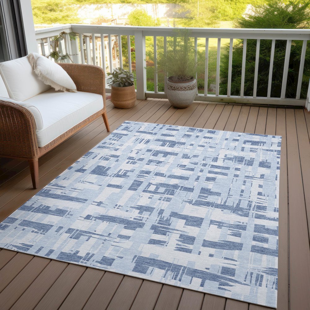 Machine Washable Indoor/Outdoor Chantille Blue 3' x 5' Rug. Picture 7