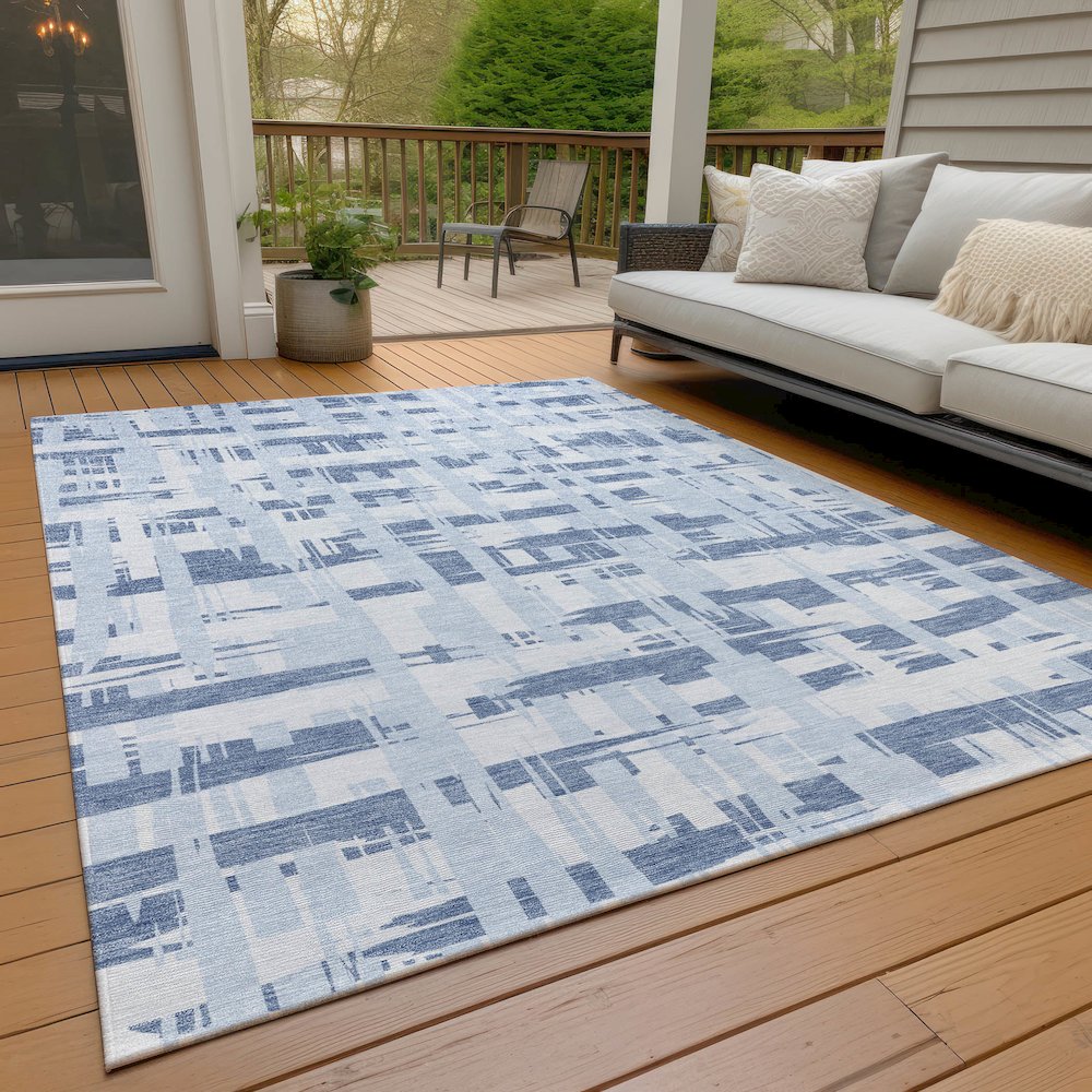 Machine Washable Indoor/Outdoor Chantille Blue 3' x 5' Rug. Picture 8