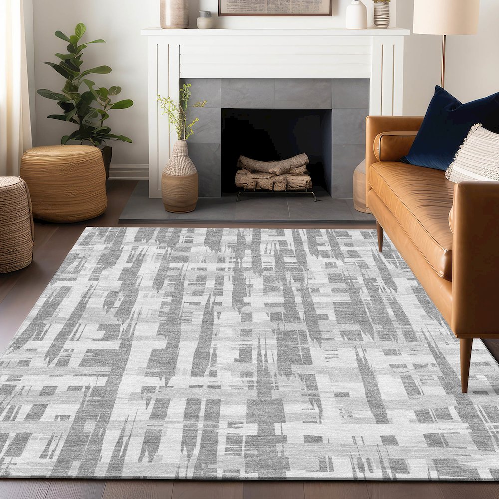 Machine Washable Indoor/Outdoor Chantille Gray 3' x 5' Rug. Picture 5