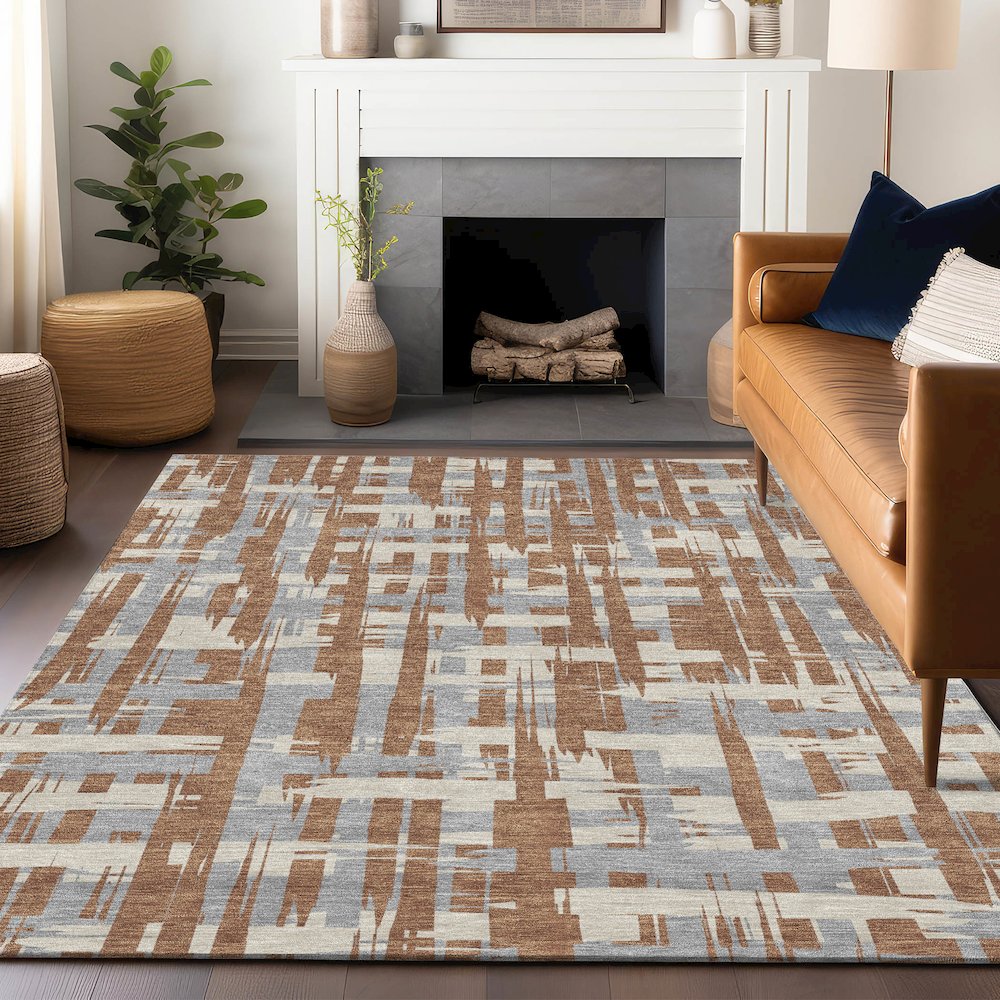 Machine Washable Indoor/Outdoor Chantille Paprika 3' x 5' Rug. Picture 5
