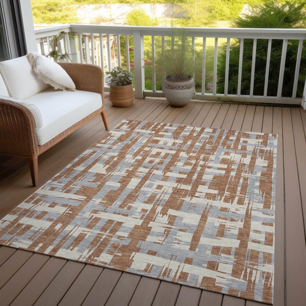 Machine Washable Indoor/Outdoor Chantille Paprika 3' x 5' Rug. Picture 7