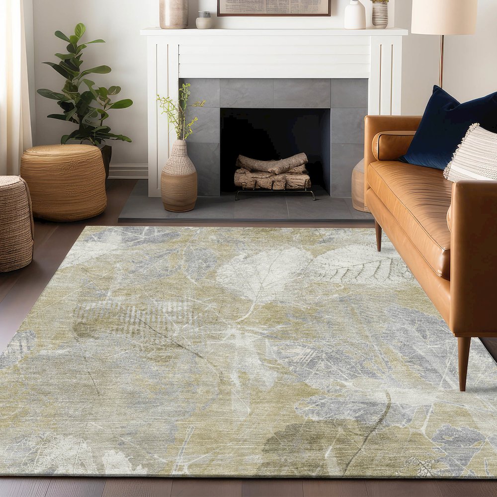 Machine Washable Indoor/Outdoor Chantille Beige 3' x 5' Rug. Picture 5
