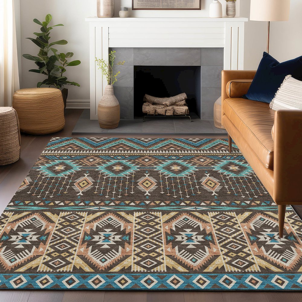 Machine Washable Indoor/Outdoor Chantille Brown 3' x 5' Rug. Picture 5