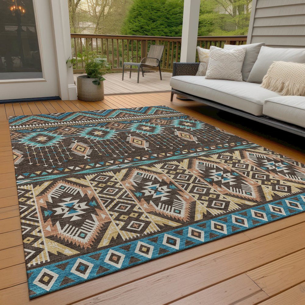 Machine Washable Indoor/Outdoor Chantille Brown 3' x 5' Rug. Picture 8