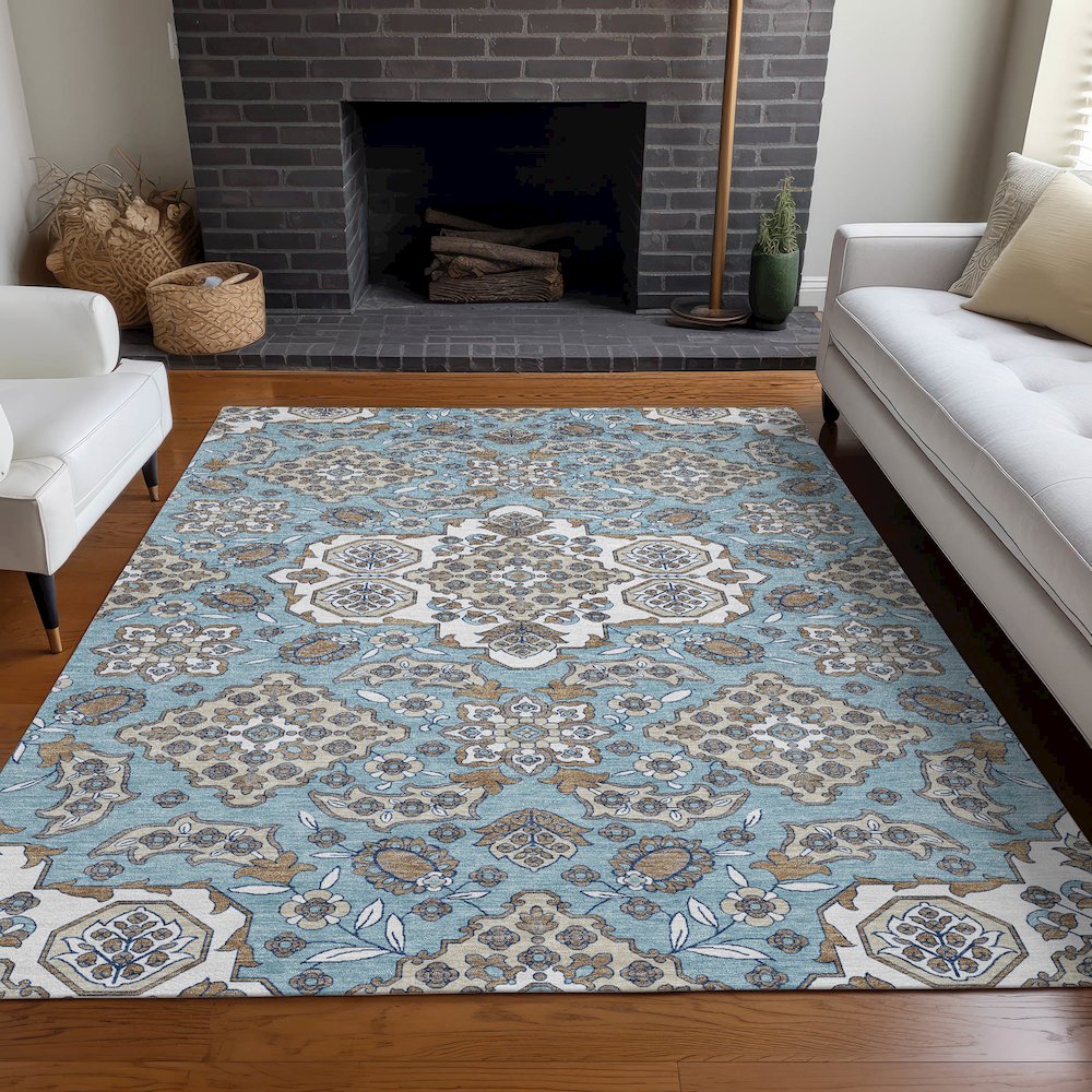 Machine Washable Indoor/Outdoor Chantille Sky 3' x 5' Rug. Picture 6
