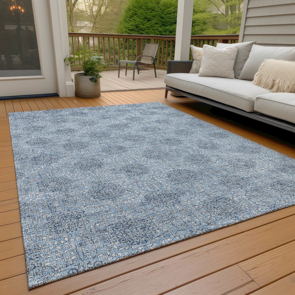 Machine Washable Indoor/Outdoor Chantille Blue 3' x 5' Rug. Picture 8