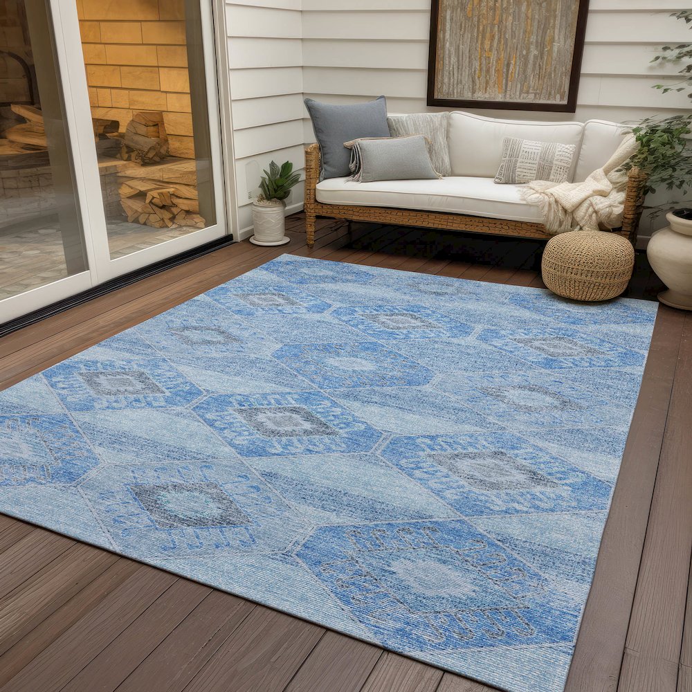 Machine Washable Indoor/Outdoor Chantille Blue 3' x 5' Rug. Picture 7