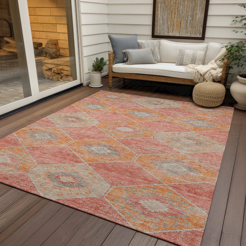 Machine Washable Indoor/Outdoor Chantille Coral 3' x 5' Rug. Picture 7