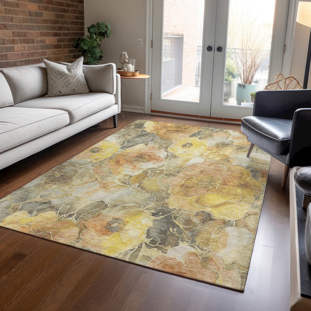 Machine Washable Indoor/Outdoor Chantille Gold 3' x 5' Rug. Picture 5