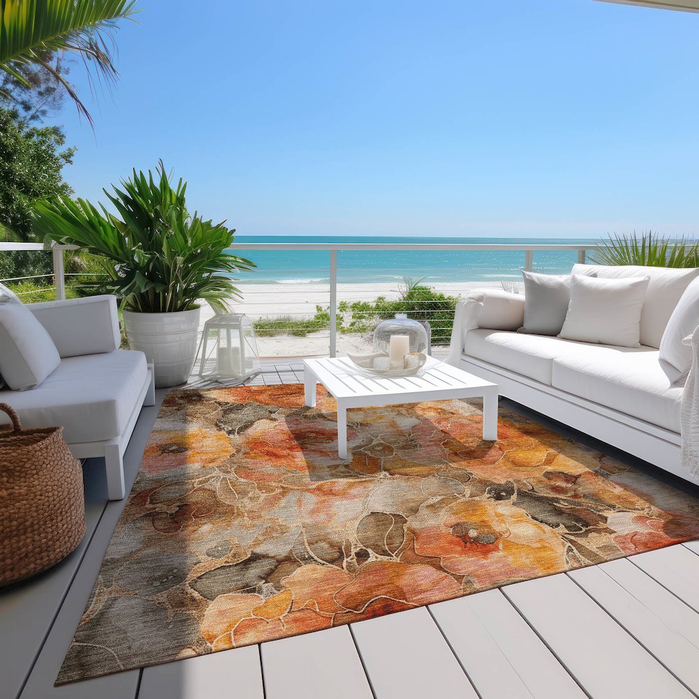 Machine Washable Indoor/Outdoor Chantille Orange 3' x 5' Rug. Picture 8