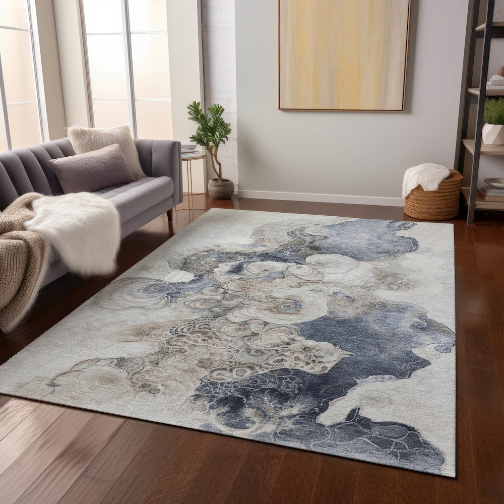 Machine Washable Indoor/Outdoor Chantille Ivory 3' x 5' Rug. Picture 6
