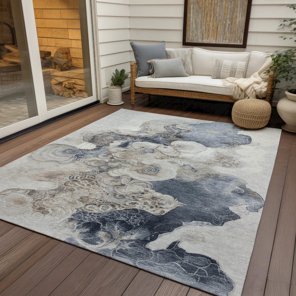 Machine Washable Indoor/Outdoor Chantille Ivory 3' x 5' Rug. Picture 7