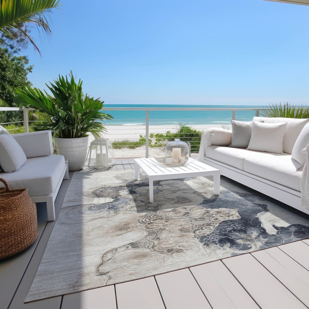 Machine Washable Indoor/Outdoor Chantille Ivory 3' x 5' Rug. Picture 8