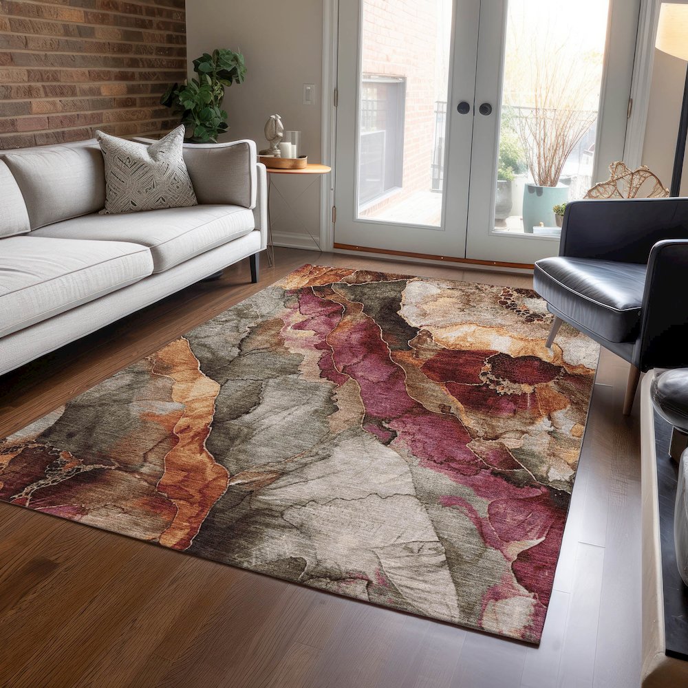 Machine Washable Indoor/Outdoor Chantille Khaki 3' x 5' Rug. Picture 5
