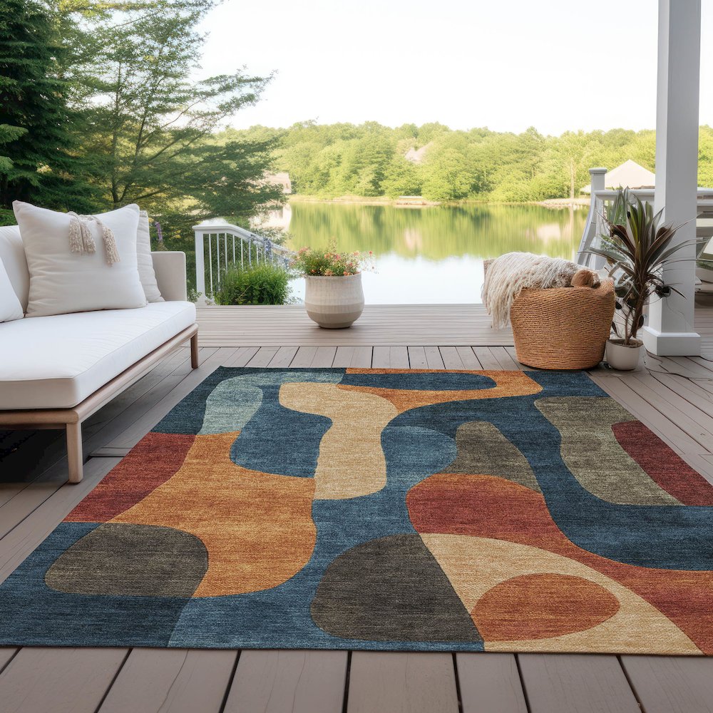 Machine Washable Indoor/Outdoor Chantille Navy 3' x 5' Rug. Picture 7