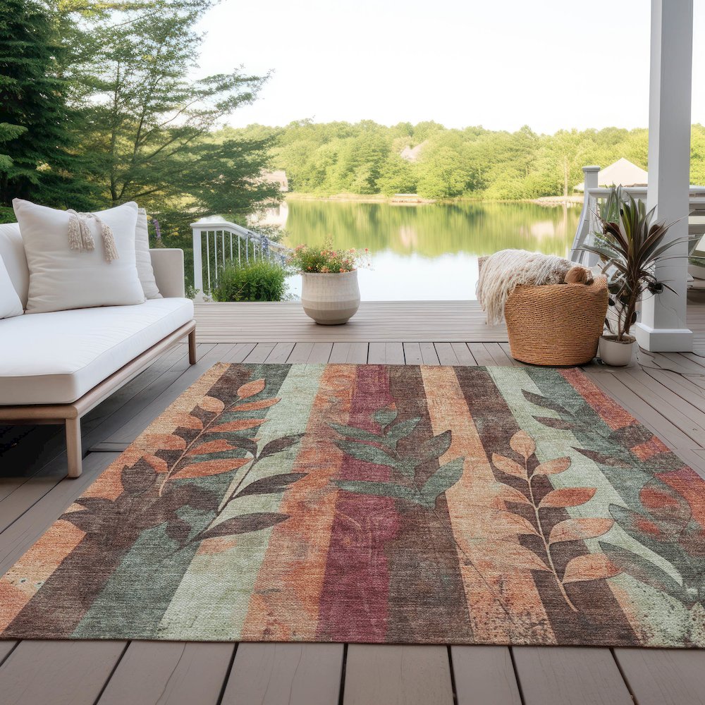 Machine Washable Indoor/Outdoor Chantille Terracotta 3' x 5' Rug. Picture 7