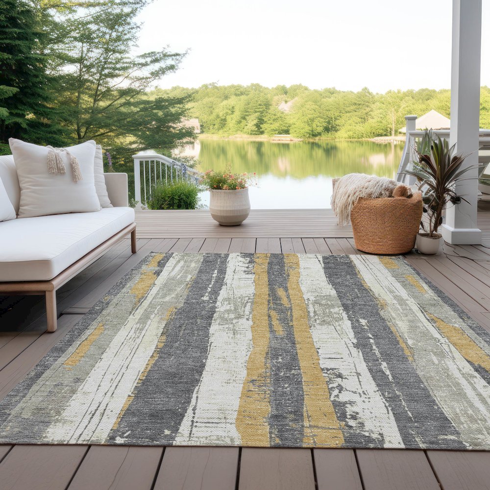 Machine Washable Indoor/Outdoor Chantille Gold 3' x 5' Rug. Picture 7