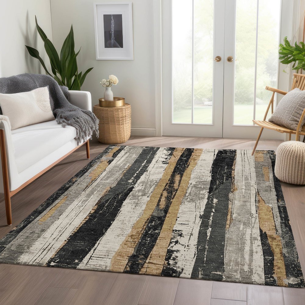Machine Washable Indoor/Outdoor Chantille Taupe 3' x 5' Rug. Picture 6