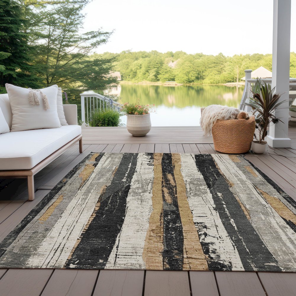 Machine Washable Indoor/Outdoor Chantille Taupe 3' x 5' Rug. Picture 7