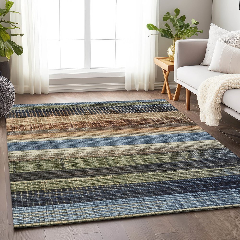 Machine Washable Indoor/Outdoor Chantille Blue 3' x 5' Rug. Picture 5