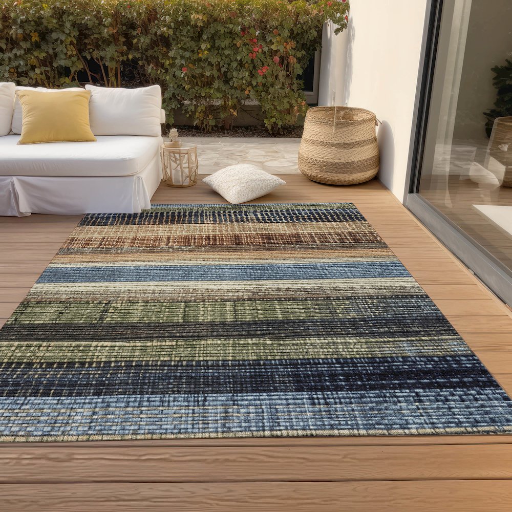 Machine Washable Indoor/Outdoor Chantille Blue 3' x 5' Rug. Picture 8